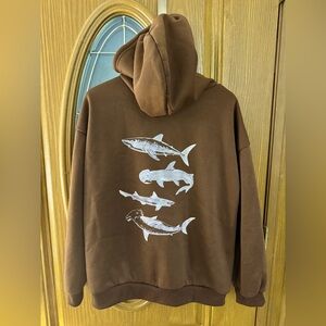SHEIN Brown Hoodie with Shark Print
